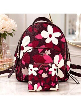Kate Spade Jackson Forest Floral Medium Backpack Purse w Matching Wallet - EUC